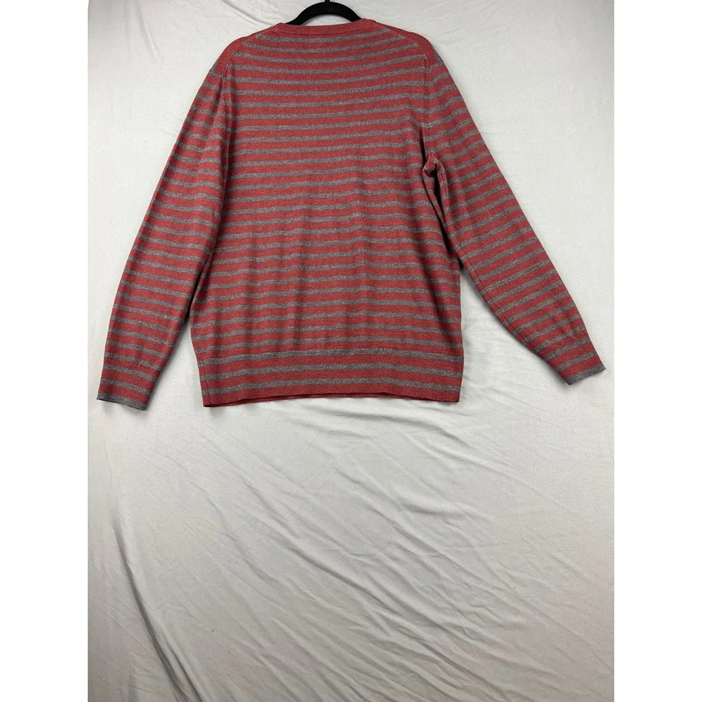 Banana Republic Sweater Mens XL Red Gray Striped Italian Merino Wool Baruffa Exc